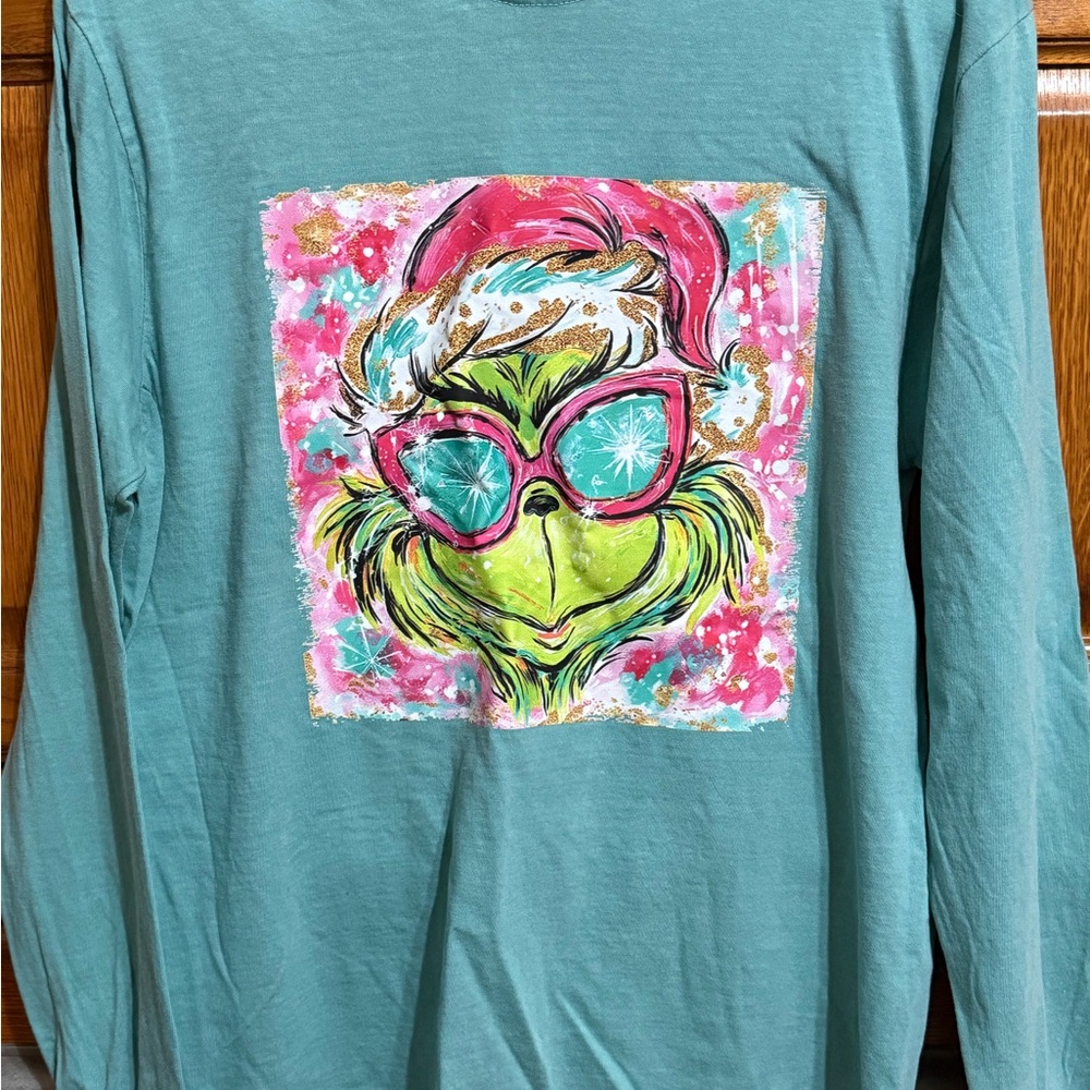 Comfort Colors Grinch Crewneck LS Tee - Mint Green